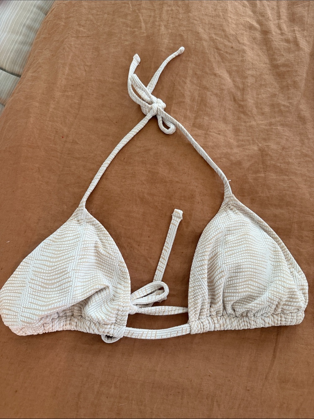 aerie White Textured Triangle Bandeau Bikini Top